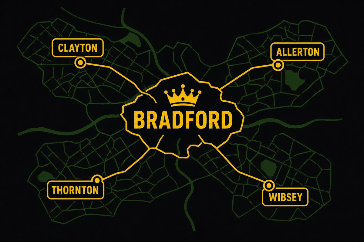 Map of Yard Kings' Bradford coverage, including Clayton, Allerton, Thornton and Wibsey